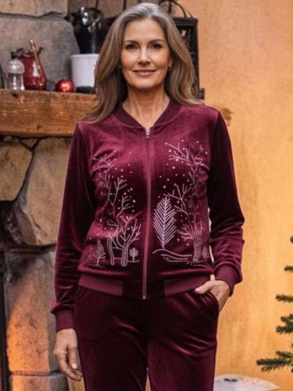 Seventh Avenue | Vintage Y2K Burgundy Velvet Embroidered Lounge Set M